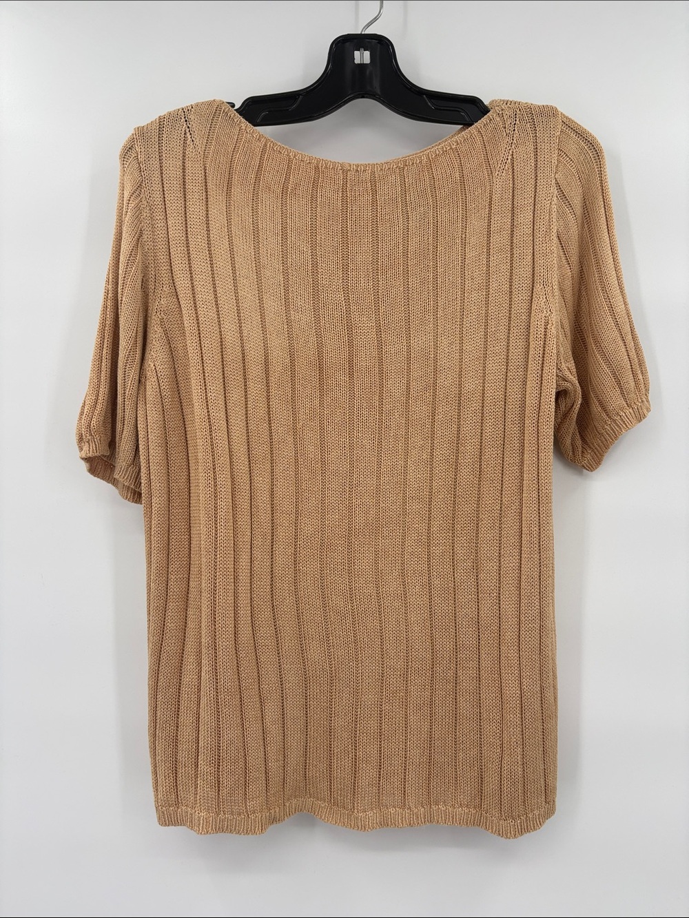 Vintage Liz Claiborne 100% Silk Camel Ribbed Knit Short Sleeve Top Sweater XL